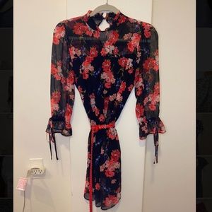 Black & red floral H&M dress with sheer sleeves